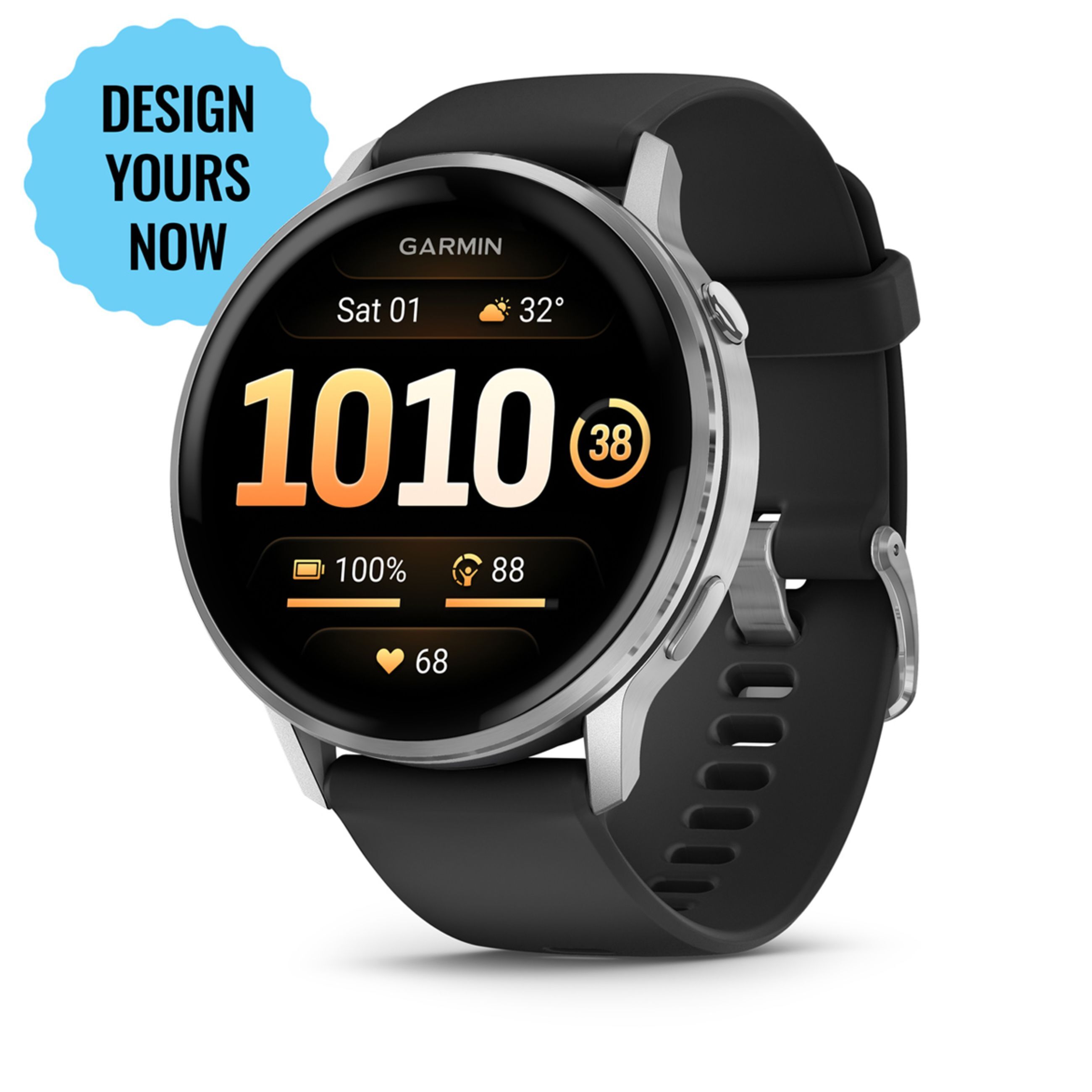 Venu 4 – 45 Mm - Silver With Black Silicone Band