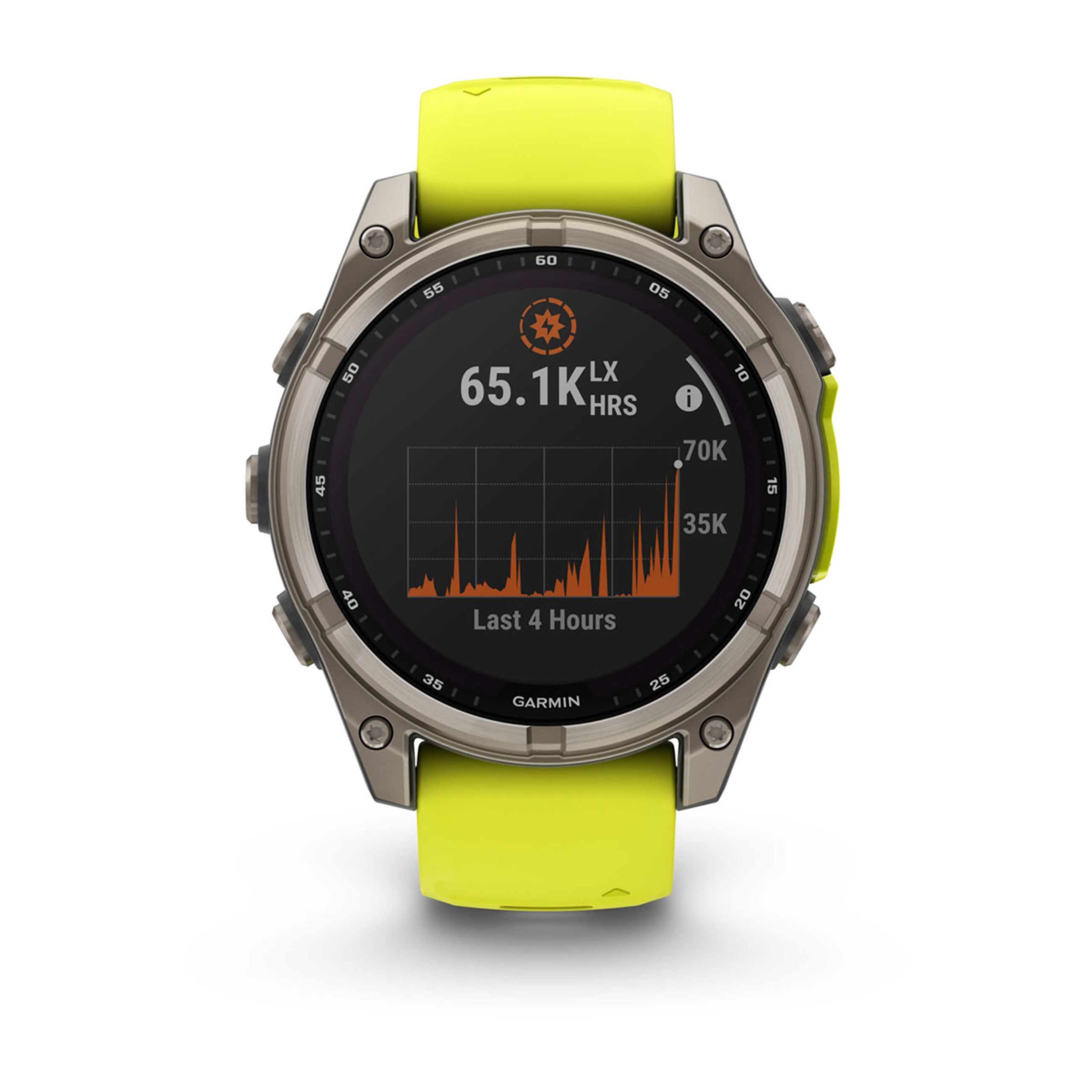 Alternative view of FēNix 8 – 43 Mm, Amoled - Sapphire, Titanium With Amp Yellow/Graphite Silicone Band
